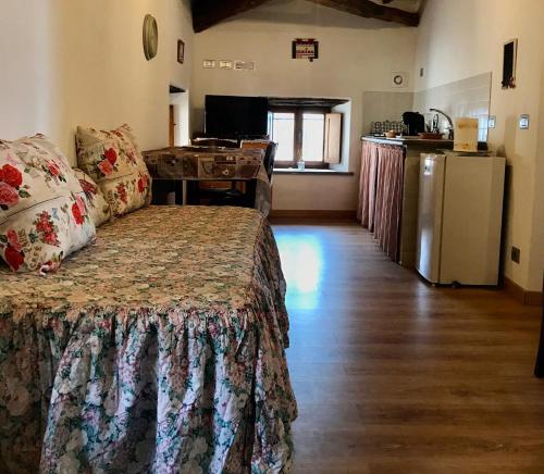 巴尼奥雷焦La Sorpresa Di Civita的客房设有一张床和带冰箱的厨房
