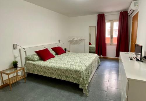 巴里Pisani Apartment的一间卧室配有一张带两个红色枕头的床