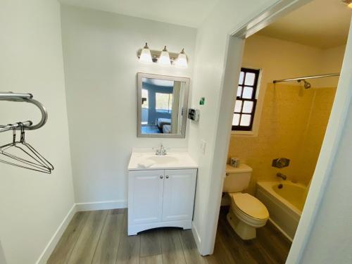 圣地亚哥老城EZ8汽车旅馆的一间带水槽、卫生间和镜子的浴室