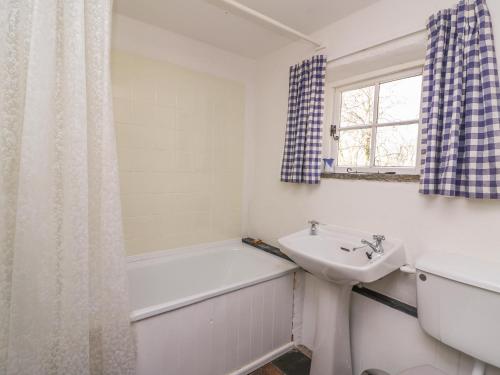 兰达西尔Hawthorn Cottage的浴室配有盥洗盆、浴缸和卫生间。