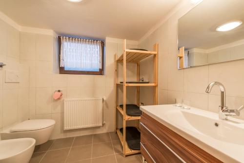 科莱伊萨尔科Ottohof - Feldblick的浴室配有盥洗盆、卫生间和盥洗盆。