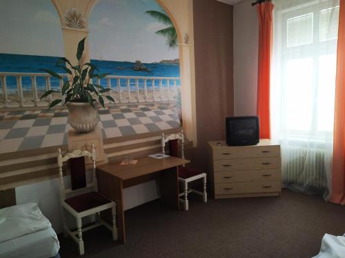 俄斯特拉发Tourist room Maria的客房设有带书桌和电视的卧室。