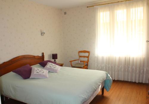 Saint-PorchaireChambre au bruand的一间卧室设有一张床、一个窗口和一把椅子