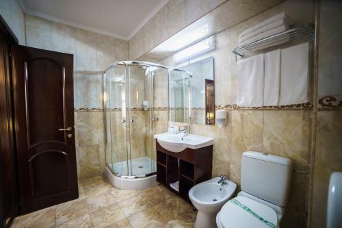 布勒伊拉布勒伊拉东方格兰德酒店的浴室配有卫生间、盥洗盆和淋浴。