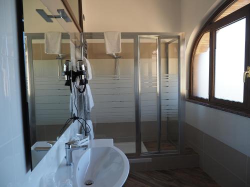 皮亚扎-阿尔梅里纳Agriturismo Il Drago的一间带水槽和淋浴的浴室