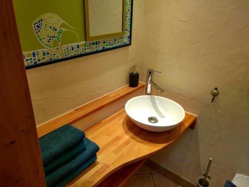 策勒Kastanienhof Alvern的浴室设有白色水槽和镜子