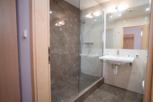 科希策泰勒德姆酒店的带淋浴和盥洗盆的浴室