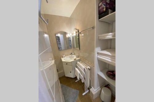 博讷Le Jeu de Paume à Beaune centre的白色的浴室设有水槽和镜子