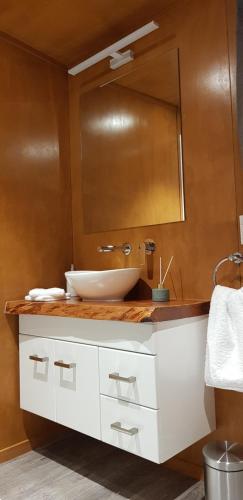 弗朗兹约瑟夫Cosy Cabin in the Paddocks - Breakfast Included的浴室设有白色水槽和镜子
