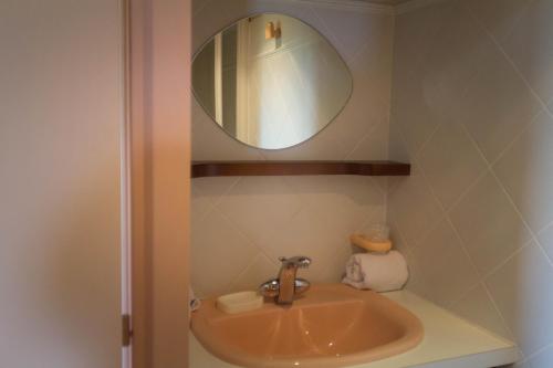 Lucinges乐邦赫黛乐普里酒店的一间带水槽和镜子的浴室