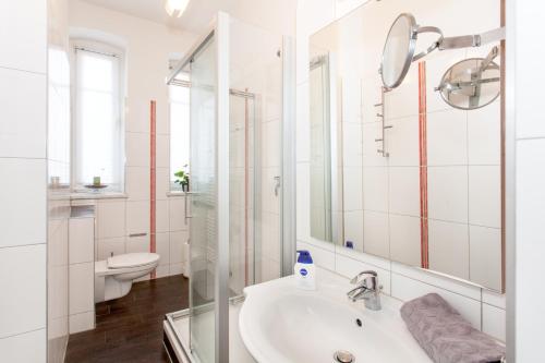 爱尔福特Ferienwohnung Park的白色的浴室设有水槽和镜子