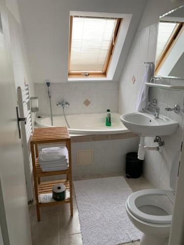 特尔纳瓦假日旅馆的一间带水槽、浴缸和卫生间的浴室