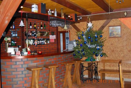 NikielkowoZajazd i Restauracja "Myśliwskie Zacisze"的酒吧前的圣诞树