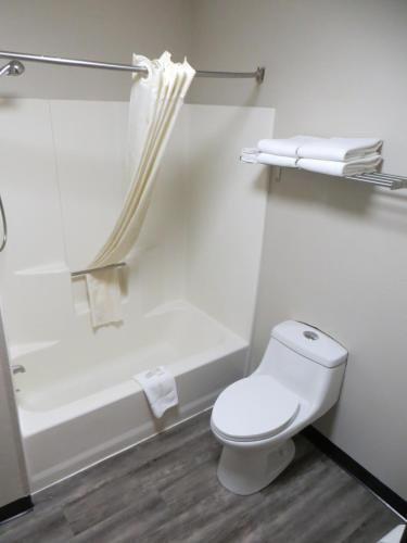 博尔德博尔德双湖酒店的白色的浴室设有卫生间和淋浴。