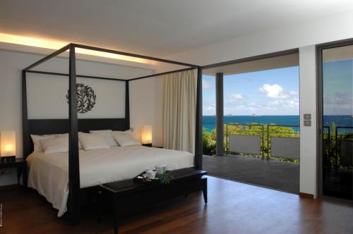 Anse des CayesDream Villa Flamands 606的一间卧室配有一张床,享有海景