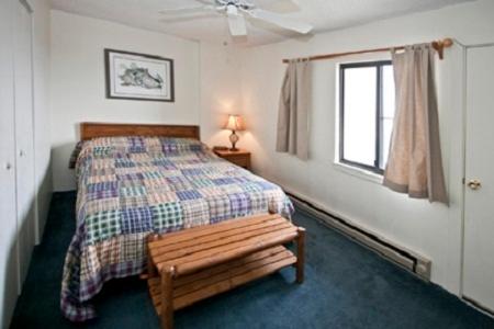 斯诺肖银色小溪旅社的一间卧室设有床、窗户和长凳