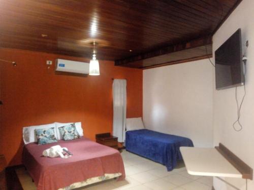 伊瓜苏港El Uru Suite Hotel的一间带两张床的卧室和一台电视