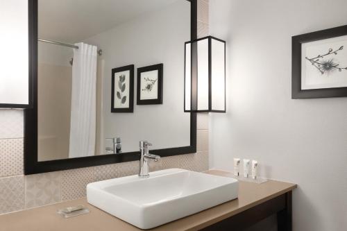 奥兰多Country Inn & Suites by Radisson, Orlando Airport, FL的浴室设有白色水槽和镜子