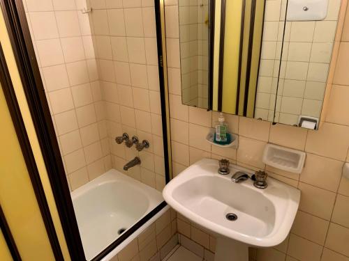 布宜诺斯艾利斯DEPARTAMENTO COCA的浴室配有盥洗盆、镜子和浴缸