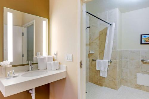 安大略Comfort Inn & Suites Near Ontario Airport的一间带水槽和淋浴的浴室