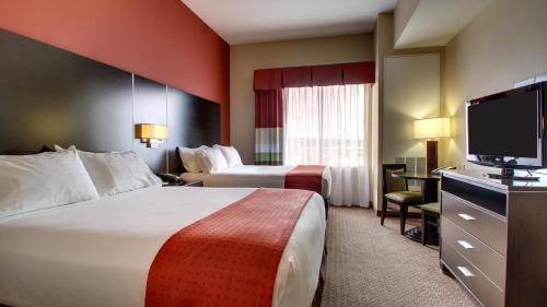 梅里迪恩东么利迪恩I 59 / I 20假日酒店的酒店客房设有两张床和一台平面电视。