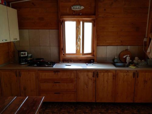 圣格奥尔基Casa Ina的厨房配有木制橱柜和窗户。