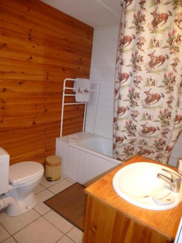 Romilly-sur-AndelleTiny House Westen Life的浴室配有卫生间、浴缸和水槽。