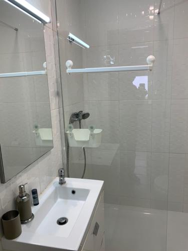 阿尔科谢蒂TangoSierraResidences的白色的浴室设有水槽和淋浴。