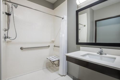 斯蒂尔沃特斯蒂尔沃特尔 - 大学区智选假日酒店及套房的一间带水槽、淋浴和镜子的浴室
