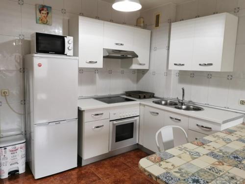 马林Casa Álvaro的厨房配有白色冰箱和水槽