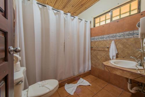 福尔图纳蒙特瑞尔酒店的带淋浴、卫生间和盥洗盆的浴室
