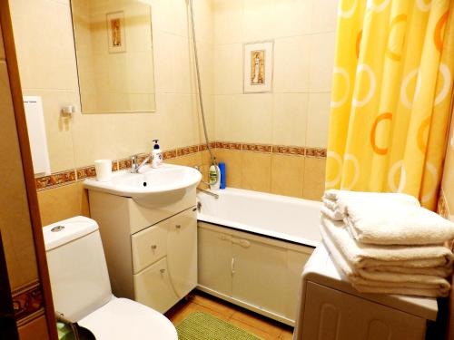 新库兹涅茨克Apart Inn的一间带水槽、卫生间和淋浴的浴室