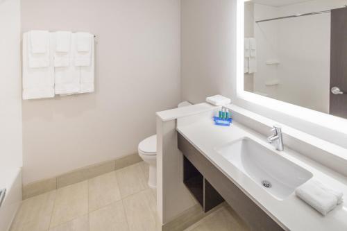 WhitestownHoliday Inn Express & Suites - Indianapolis NW - Zionsville, an IHG Hotel的白色的浴室设有水槽和卫生间。