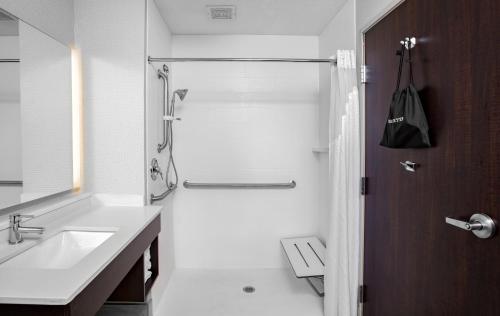 阿尔图纳阿尔图纳智选假日套房酒店 - 德梅因的白色的浴室设有水槽和淋浴。