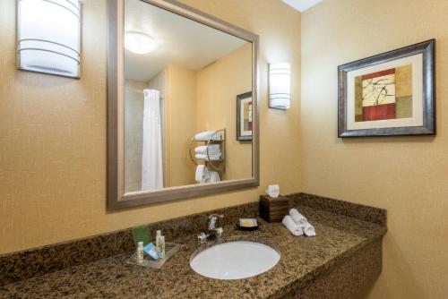 大章克申机场假日套房酒店的一间带水槽和镜子的浴室