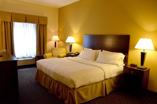 西德尼悉尼智选假日酒店及套房的酒店客房带一张大床和一把椅子