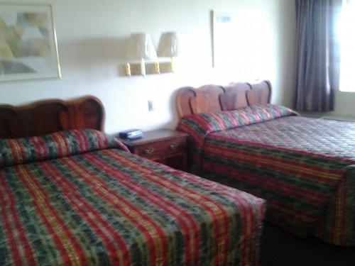 图莱里巴基特酒店的酒店客房设有两张床和一张桌子。