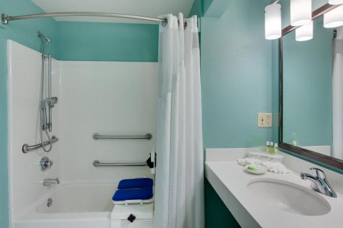 普兰特城Holiday Inn Express & Suites Plant City, an IHG Hotel的带浴缸、水槽和淋浴的浴室