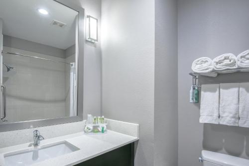 休斯顿北休斯敦智选假日套房酒店 - IAH地区的白色的浴室设有水槽和镜子