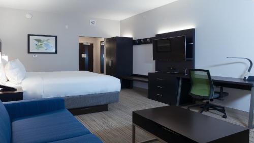 坦帕Holiday Inn Express & Suites - Tampa East - Ybor City, an IHG Hotel的配有一张床和一张书桌的酒店客房