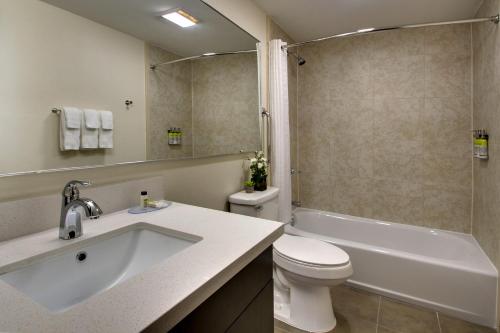 威奇托威奇托套房酒店的一间带水槽、卫生间和淋浴的浴室