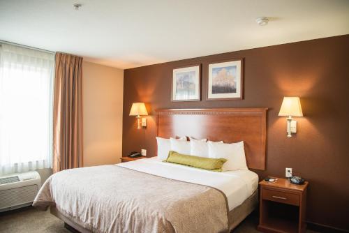 拉夫兰拉夫兰烛木套房酒店的一间设有大床和窗户的酒店客房