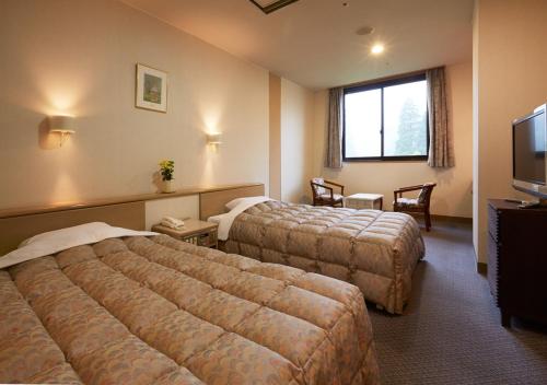 雾岛市雾岛酒店的酒店客房设有两张床和电视。