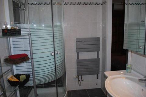 鲁法克切斯阿尔佛雷德与雷吉娜度假屋的带淋浴和盥洗盆的浴室