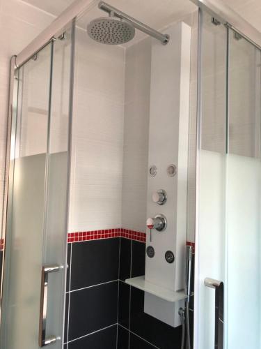 布雷斯特La Petite Maison的浴室里设有玻璃门淋浴