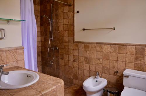 萨利纳斯Hotel Casablanca CHIPIPE的一间带水槽、卫生间和淋浴的浴室
