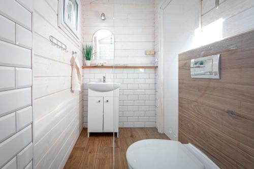 奇普Chłopy Beach Resort的浴室配有白色水槽和卫生间。