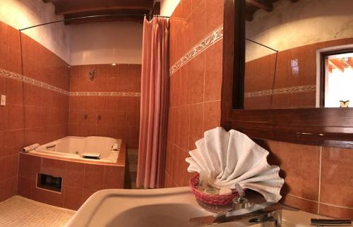 克雷塔罗HOTEL ECOTURISTICO LA SALITRERA的浴室配有盥洗盆和浴缸。