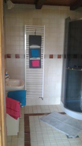 SloupApartman Ema的带淋浴、盥洗盆和浴缸的浴室