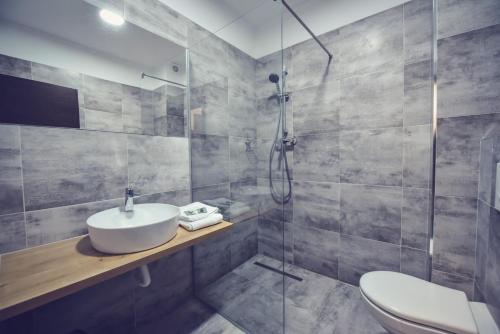 蒂米什瓦拉Villa Rosa的一间带水槽和淋浴的浴室